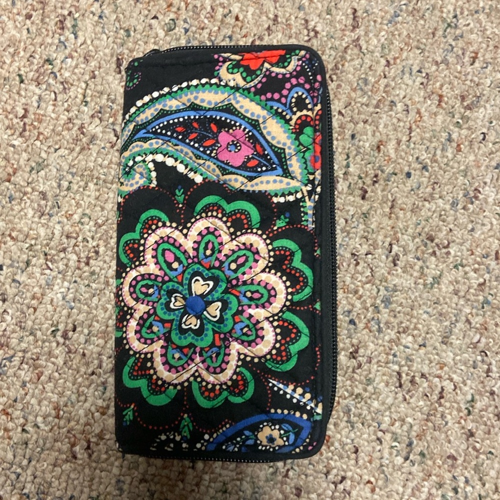 Vera Bradley Kiev Paisley Black Multicolor Floral Wallet